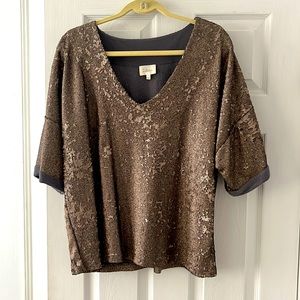 Deletta Anthropologie sequin XL metallic gold top